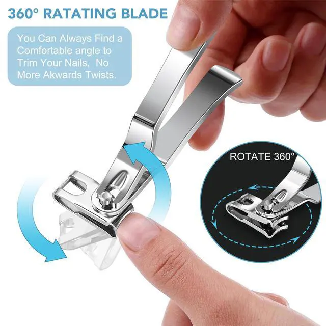 Alt view image 3 of 7 - Nail Clippers for Men Thick Nails - DRMODE 16MM Wide Jaw Opening Extra Large Toenail Clippers & Easy Grip 360 Degree Rotary Fingernail Clippers for Seniors Nail Cutter with Nail File Cuticle Trimmer
