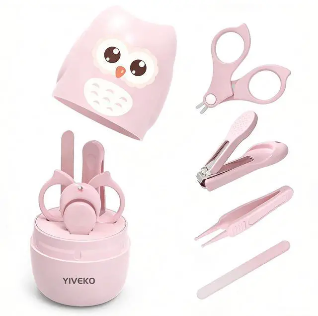 Main image of Baby Nail Kit, 4-in-1 Baby Nail Care Set with Cute Case, Baby Nail Clippers, Scissors, Nail File & Tweezers, Baby Manicure Kit and Pedicure kit for Newborn, Infant, Toddler, Kids-Owl Pink