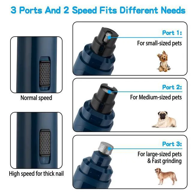 Alt view image 4 of 7 - Dog Nail Grinder Upgraded - Professional 2-Speed Whisper-Quiet Electric Pet Nail Trimmer Painless Paws Grooming & Smoothing for Small Medium Large Dogs & Cats (Dark Blue)