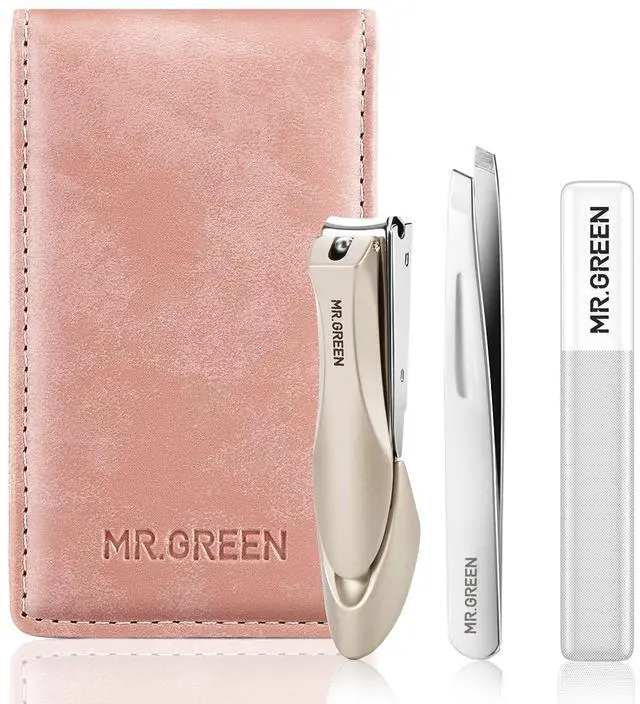 Main image of Nail Clipper 3Pcs Set, Stainless Steel Manicure Pedicure Set with Nail Clippers, Glass Nail File & Tweezers, Medical Grade Grooming Kit with Travel Case Gift Box for Man & Woman (Pink)