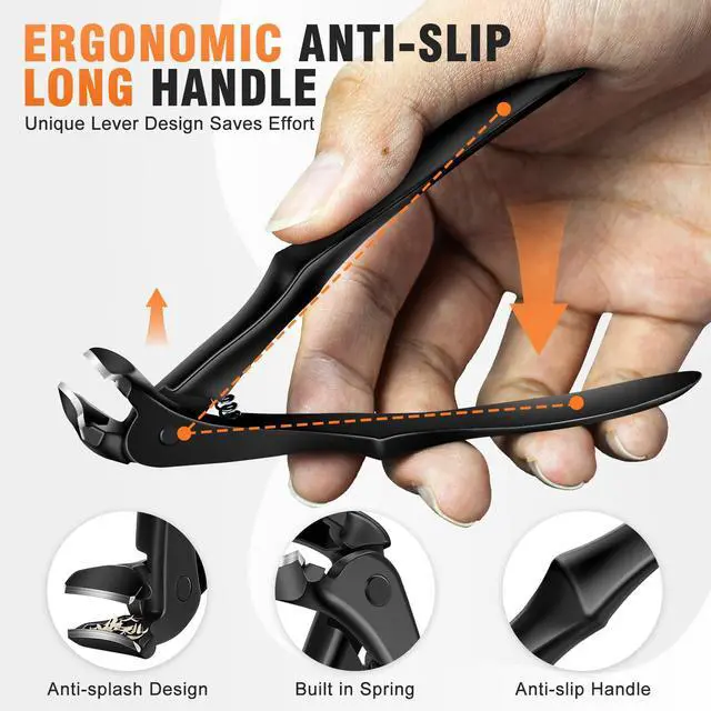 Alt view image 4 of 7 - Toenail Clippers for Thick Toenails for Seniors, Upgraded Long Handled Angled Head Toe Nail Clippers for Men Thick Nails with Wide Opening, Large Finger Nail Clippers Adult with Catcher