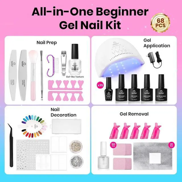 Alt view image 2 of 7 - Nail Kit with U V Light, 68 Pcs Gel Nail Kit 35 Colors Emotional Spectrum with Base Matte&Glossy Top Coat Soak Off Nails Supplies Manicure Set Home Salon Gifts for Women