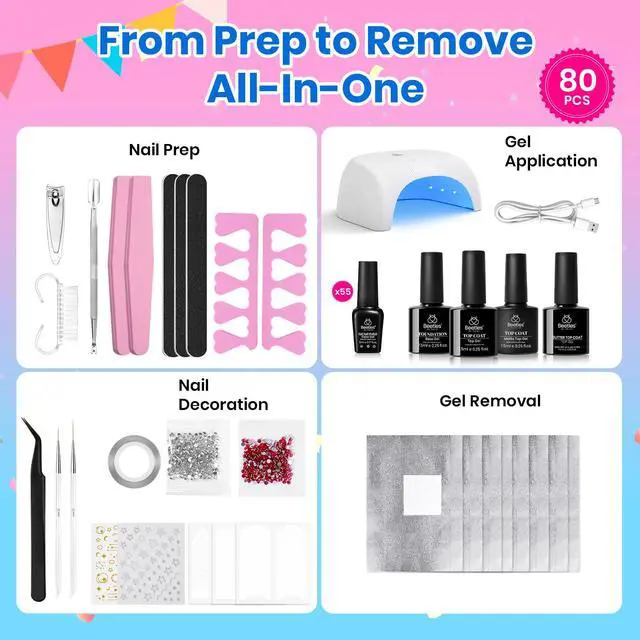 Alt view image 2 of 7 - Nail Polish Kit with U V Light - 80Pcs Color Enchantment 55 Colors Gel Nail Kit with Everything Base Top Coat Beginner Starter at Home Nails Kit Manicure DIY Salon Tools Gifts for Women