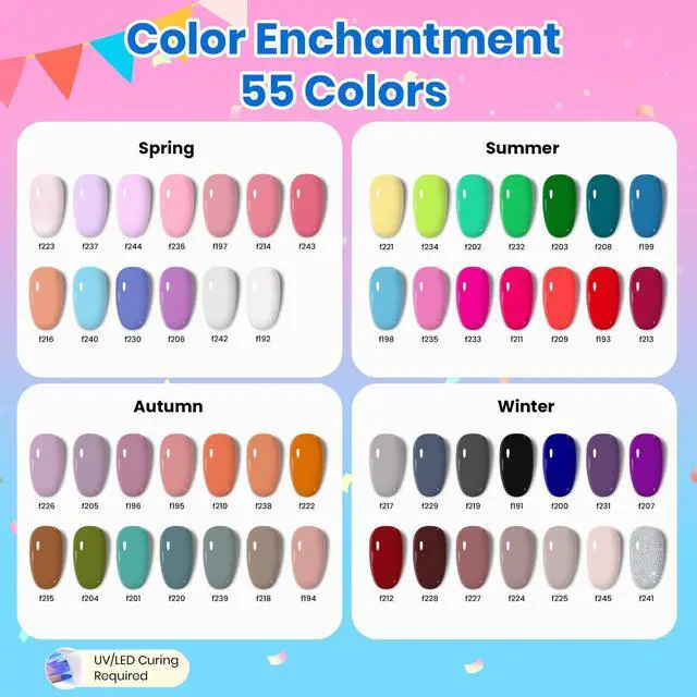 Alt view image 3 of 7 - Nail Polish Kit with U V Light - 80Pcs Color Enchantment 55 Colors Gel Nail Kit with Everything Base Top Coat Beginner Starter at Home Nails Kit Manicure DIY Salon Tools Gifts for Women