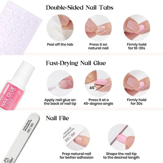 Alt view image 7 of 7 - Press on Nails Kit 720Pcs 24 Colors, Short Almond Press on Nail Glossy Matte Glitter with Nail Glue & Nail Tabs Stickers, Natural Fit Lightweight Fake Nails Kit Art for Women Girls