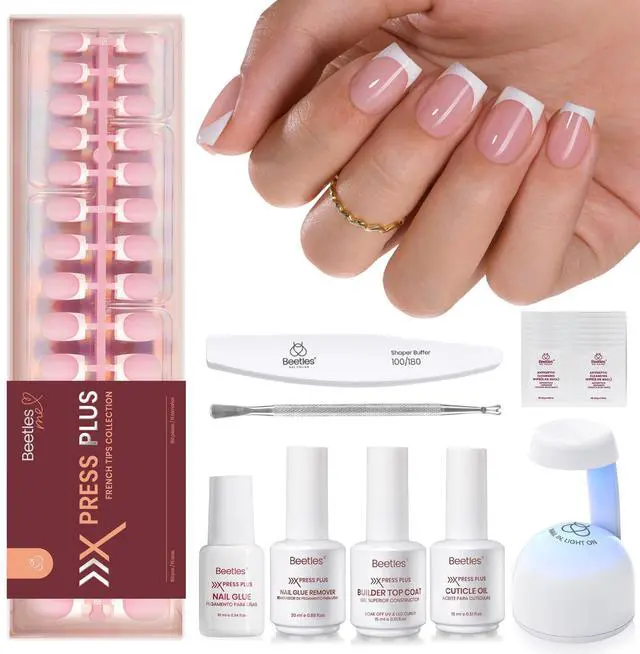 Main image of Press On Nail Kit-Short Square French Tip Press On Nails, 150Pcs Pink French Nail Tips with Nail Glue & Remover Builder Top Coat Nail Lamp, All-in-One DIY Fake Nails Gift for Women