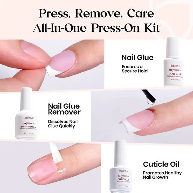 Alt view image 2 of 7 - Press On Nail Kit-Short Square French Tip Press On Nails, 150Pcs Pink French Nail Tips with Nail Glue & Remover Builder Top Coat Nail Lamp, All-in-One DIY Fake Nails Gift for Women