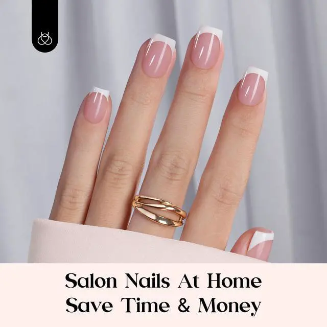 Alt view image 4 of 7 - Press On Nail Kit-Short Square French Tip Press On Nails, 150Pcs Pink French Nail Tips with Nail Glue & Remover Builder Top Coat Nail Lamp, All-in-One DIY Fake Nails Gift for Women
