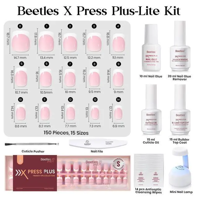 Alt view image 6 of 7 - Press On Nail Kit-Short Square French Tip Press On Nails, 150Pcs Pink French Nail Tips with Nail Glue & Remover Builder Top Coat Nail Lamp, All-in-One DIY Fake Nails Gift for Women