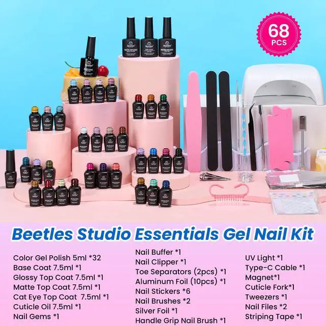 Alt view image 3 of 7 - Nail Polish Kit with U V Light - 32 Colors Studio Essentials Gel Polish 68 Pcs Nail Kit with TPO & HEMA Free Base Coat Cat Eye Top Coat Home Salon DIY Nails Tools Gifts for Women