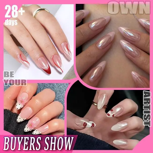 Alt view image 2 of 7 - Almond Gel Nail Tips, 504PCS Pre Etched Clear Fake Nails Tips Medium Almond Shape - 12 Sizes Full Cover Soft Acrylic Press On Nail Extensions No C Curve Gift for Diy at Home