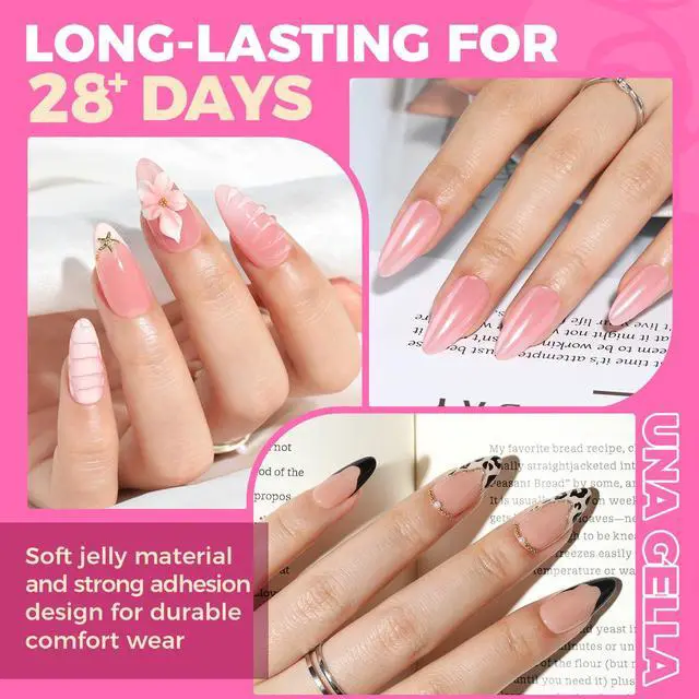 Alt view image 3 of 7 - Almond Gel Nail Tips, 504PCS Pre Etched Clear Fake Nails Tips Medium Almond Shape - 12 Sizes Full Cover Soft Acrylic Press On Nail Extensions No C Curve Gift for Diy at Home