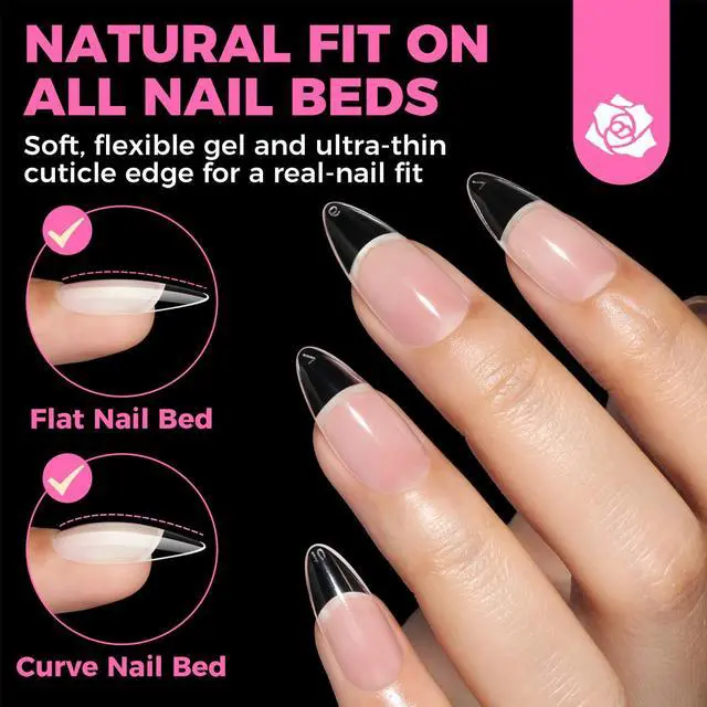 Alt view image 4 of 7 - Almond Gel Nail Tips, 504PCS Pre Etched Clear Fake Nails Tips Medium Almond Shape - 12 Sizes Full Cover Soft Acrylic Press On Nail Extensions No C Curve Gift for Diy at Home