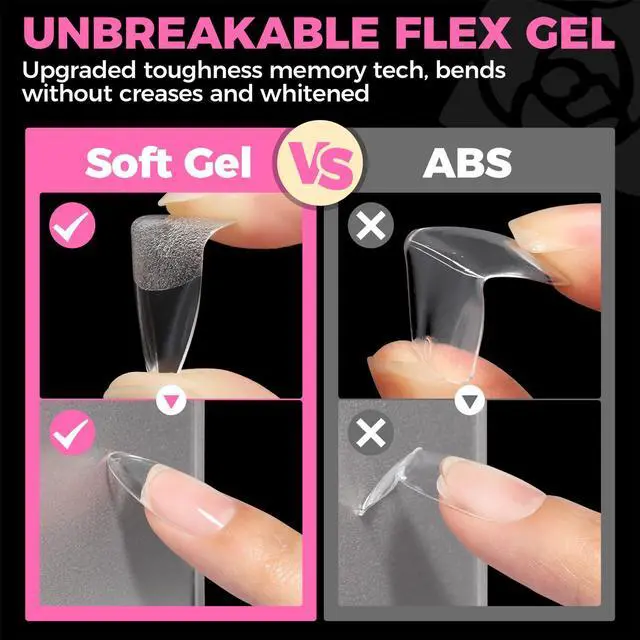 Alt view image 6 of 7 - Almond Gel Nail Tips, 504PCS Pre Etched Clear Fake Nails Tips Medium Almond Shape - 12 Sizes Full Cover Soft Acrylic Press On Nail Extensions No C Curve Gift for Diy at Home