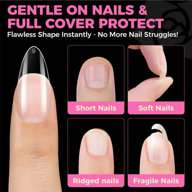 Alt view image 7 of 7 - Almond Gel Nail Tips, 504PCS Pre Etched Clear Fake Nails Tips Medium Almond Shape - 12 Sizes Full Cover Soft Acrylic Press On Nail Extensions No C Curve Gift for Diy at Home