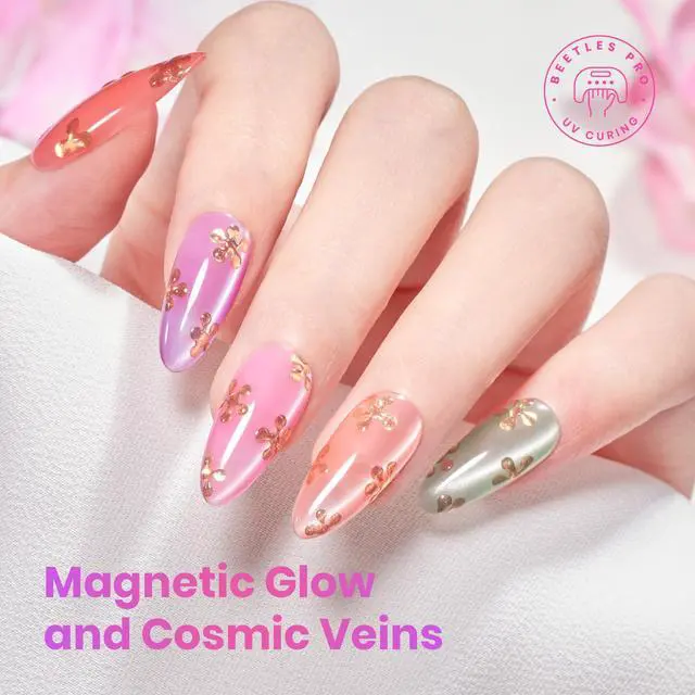 Alt view image 3 of 7 - Cat Eye Gel Nail Polish Set, 6 Colors Fairy Garden Pastel Spring Shimmer Glitter Gel Polish Kit Pink Red Blue Orange Green Purple Velvet Gel Soak Off UV Magnet Nail Art DIY Gift for Women