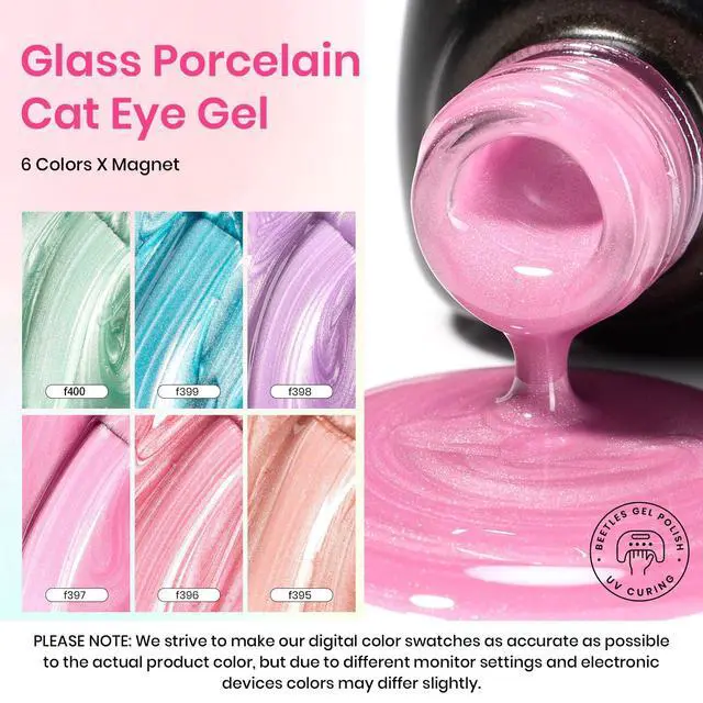 Alt view image 5 of 7 - Cat Eye Gel Nail Polish Set, 6 Colors Fairy Garden Pastel Spring Shimmer Glitter Gel Polish Kit Pink Red Blue Orange Green Purple Velvet Gel Soak Off UV Magnet Nail Art DIY Gift for Women