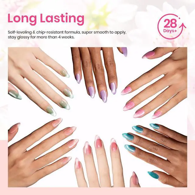 Alt view image 7 of 7 - Cat Eye Gel Nail Polish Set, 6 Colors Fairy Garden Pastel Spring Shimmer Glitter Gel Polish Kit Pink Red Blue Orange Green Purple Velvet Gel Soak Off UV Magnet Nail Art DIY Gift for Women