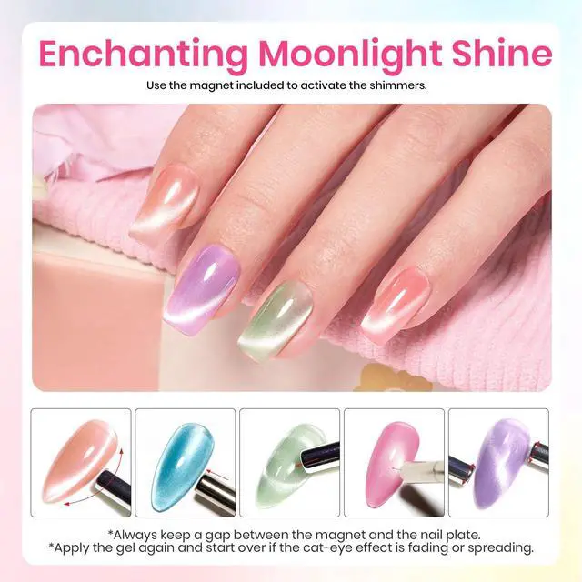 Alt view image 6 of 7 - Cat Eye Gel Nail Polish Set, 6 Colors Fairy Garden Pastel Spring Shimmer Glitter Gel Polish Kit Pink Red Blue Orange Green Purple Velvet Gel Soak Off UV Magnet Nail Art DIY Gift for Women