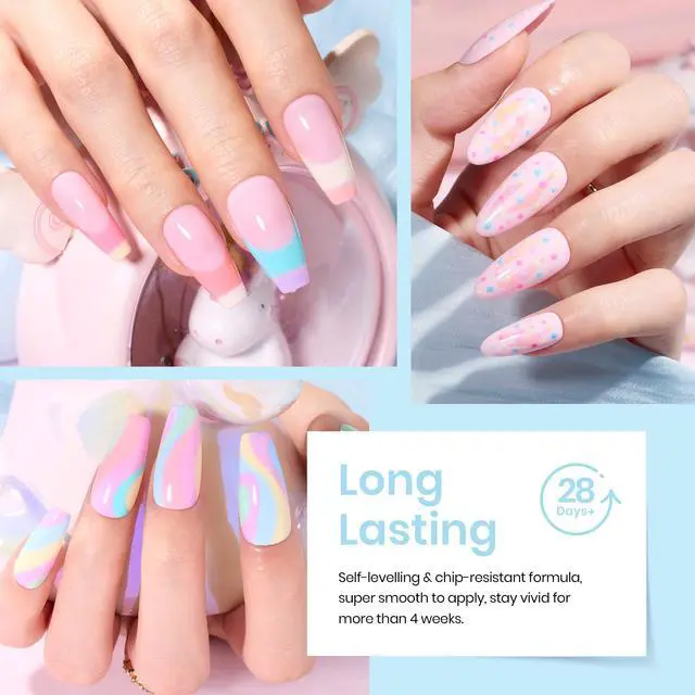 Alt view image 4 of 7 - Gel Nail Polish Set, 23 PCS 20 Colors Pastel Macaron Spring Gel Polish Kit, Dreamy Town Pink Yellow Green Blue Glitter Color Gel with Base Coat, Glossy Matte Top Coat, Soak Off UV LED