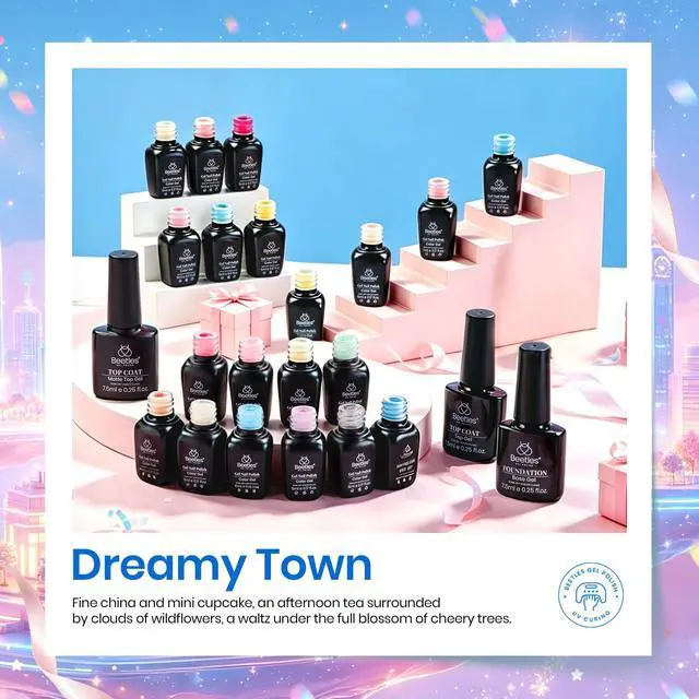 Alt view image 5 of 7 - Gel Nail Polish Set, 23 PCS 20 Colors Pastel Macaron Spring Gel Polish Kit, Dreamy Town Pink Yellow Green Blue Glitter Color Gel with Base Coat, Glossy Matte Top Coat, Soak Off UV LED