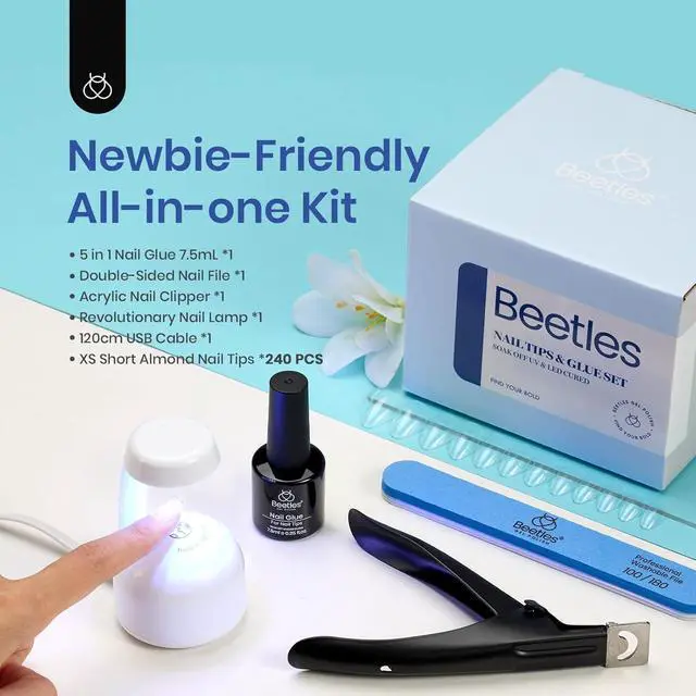 Alt view image 2 of 7 - Nail Kit, Short Almond Nail Tips Easy Extension Set 240 Pcs Pre Shaped Clear Full Cover Fake Nails Tips with 9 in 1 Nail Glue uv Led Lamp DIY Manicure Gifts for Women
