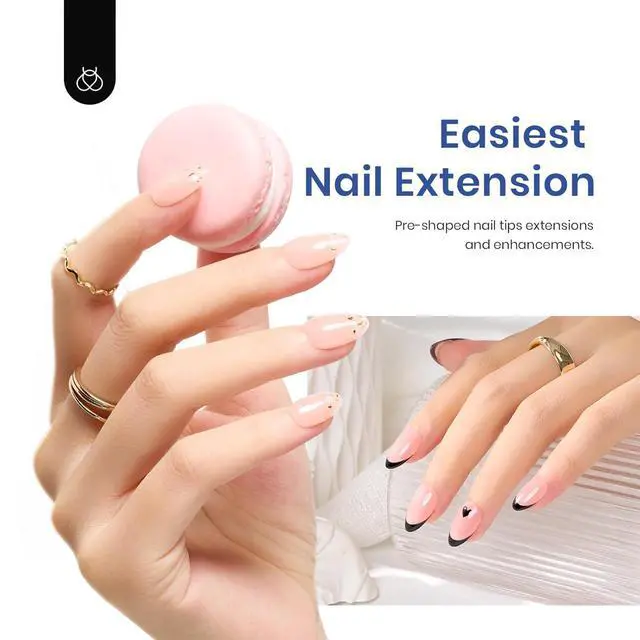 Alt view image 3 of 7 - Nail Kit, Short Almond Nail Tips Easy Extension Set 240 Pcs Pre Shaped Clear Full Cover Fake Nails Tips with 9 in 1 Nail Glue uv Led Lamp DIY Manicure Gifts for Women