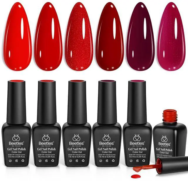Main image of Red Gel Polish Set - 6 Colors Nail Gel Polish Popular Jelly Shimmer Regular Collection Nail Art Design Soak Off UV LED Nail Kit Minicure DIY Home Salon Spring Gift for Women
