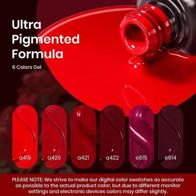 Alt view image 3 of 7 - Red Gel Polish Set - 6 Colors Nail Gel Polish Popular Jelly Shimmer Regular Collection Nail Art Design Soak Off UV LED Nail Kit Minicure DIY Home Salon Spring Gift for Women