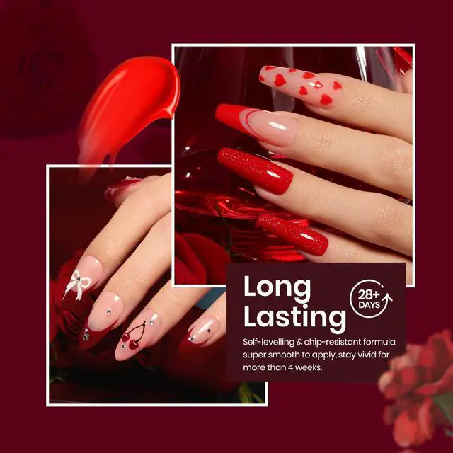 Alt view image 5 of 7 - Red Gel Polish Set - 6 Colors Nail Gel Polish Popular Jelly Shimmer Regular Collection Nail Art Design Soak Off UV LED Nail Kit Minicure DIY Home Salon Spring Gift for Women
