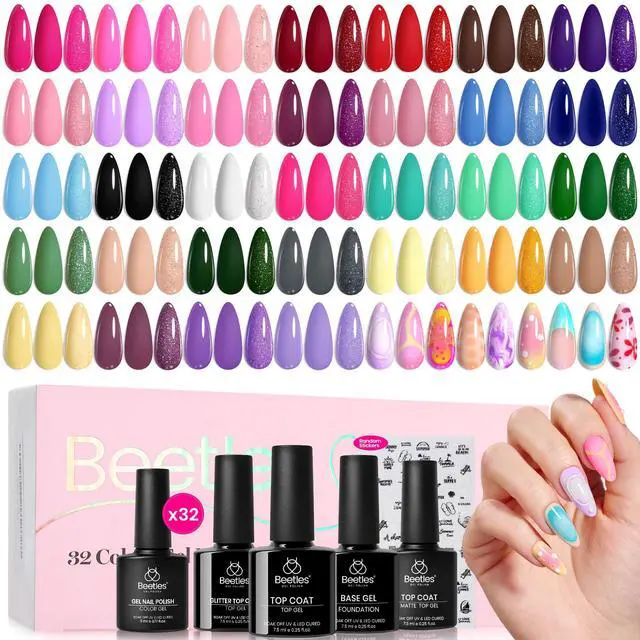 Main image of Nail Polish Set - 32 Colors Summer Orange Red White Blue Purple Nude Black Brown Green Gel Polish, UV LED Soak Off Nail Kit with Base and Top Coat All Season Gift for Women