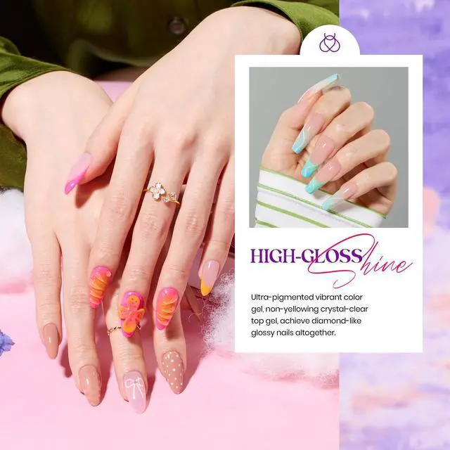 Alt view image 5 of 7 - Nail Polish Set - 32 Colors Summer Orange Red White Blue Purple Nude Black Brown Green Gel Polish, UV LED Soak Off Nail Kit with Base and Top Coat All Season Gift for Women