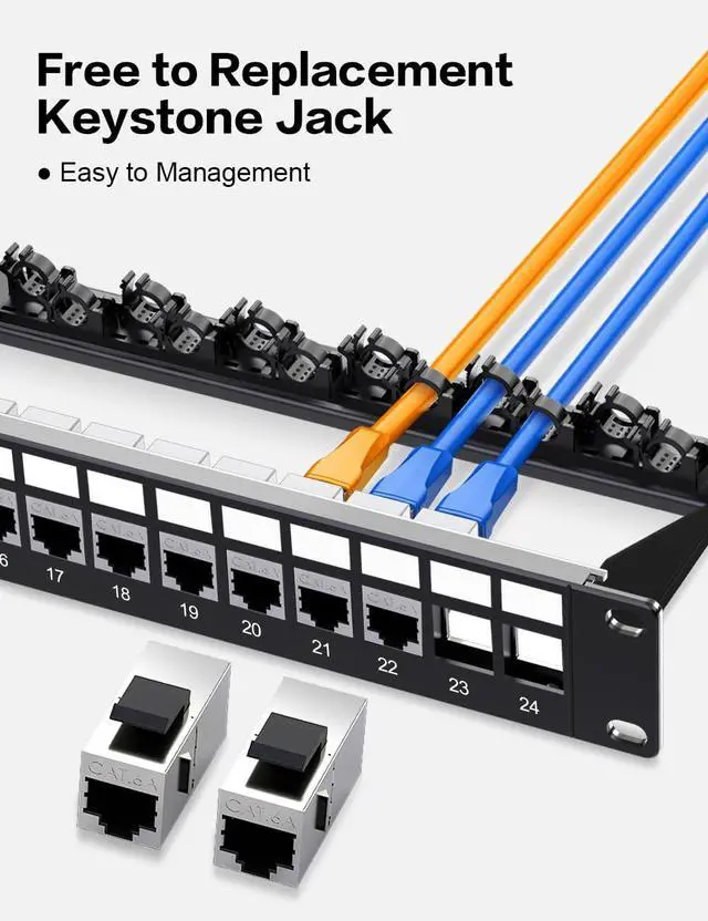 Alt view image 5 of 7 - 24 Port Patch Panel Cat6A Keystone Patch Panel (EC Listed) RJ45 Patch Panel Network Patch Panel with Smart Cable Management for 19inch Rackmount(Shielded)