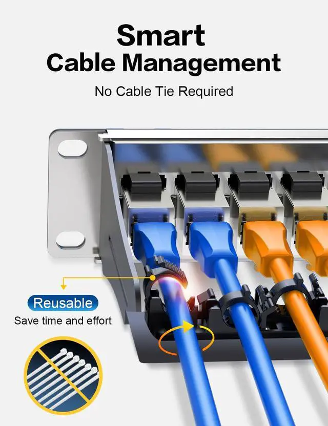 Alt view image 2 of 7 - 24 Port Patch Panel Cat6A Keystone Patch Panel (EC Listed) RJ45 Patch Panel Network Patch Panel with Smart Cable Management for 19inch Rackmount(Shielded)
