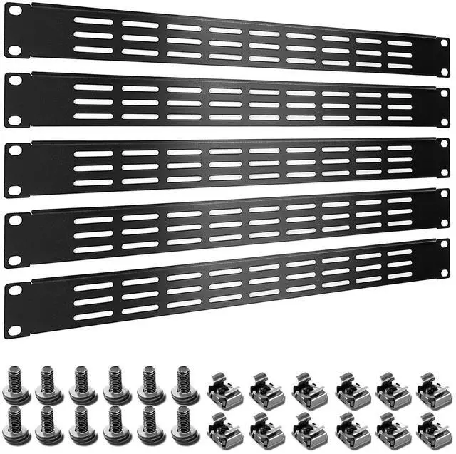 Main image of 1U 2U 3U Blank Rack Mount Panel, Spacer Black Rack Mount Cover Support bar for Enclosure Network Cabinet Cable Management Bar Slot (Vented 1U 5PCS)