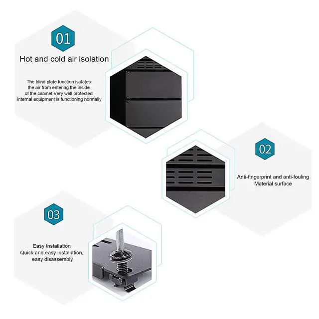 Alt view image 4 of 7 - 1U 2U 3U Blank Rack Mount Panel, Spacer Black Rack Mount Cover Support bar for Enclosure Network Cabinet Cable Management Bar Slot (Vented 1U 5PCS)