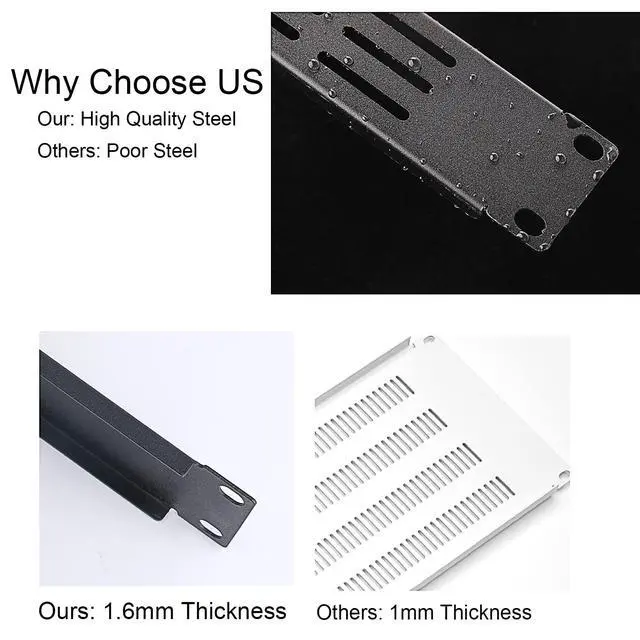 Alt view image 3 of 7 - 1U 2U 3U Blank Rack Mount Panel, Spacer Black Rack Mount Cover Support bar for Enclosure Network Cabinet Cable Management Bar Slot (Vented 1U 5PCS)