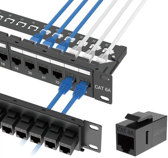 Main image of UL Listed 24-Port Cat6A UTP Patch Panel with Lnline Keystone Couplers, 10G Pass-Thru, 19-Inch 1U Rack Mount with Removable Back Bar, Network Patch Panel for Cat6a/Cat6/Cat5e Cabling