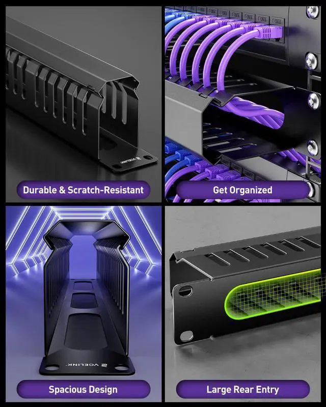 Alt view image 4 of 7 - 1U Server Rack Cable Management 24-Slot, 19" Carbon Steel Horizontal Network Cable Management for Network Cabinet, All-Metal Black 1 Pack