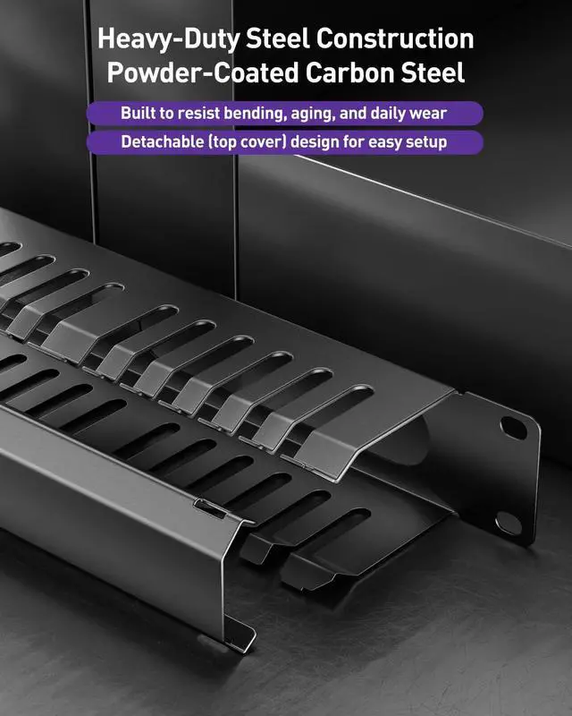 Alt view image 5 of 7 - 1U Server Rack Cable Management 24-Slot, 19" Carbon Steel Horizontal Network Cable Management for Network Cabinet, All-Metal Black 1 Pack