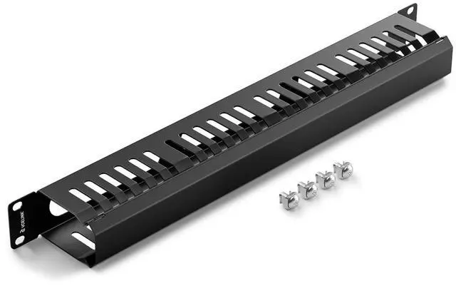 Main image of 1U Server Rack Cable Management 24-Slot, 19" Carbon Steel Horizontal Network Cable Management for Network Cabinet, All-Metal Black 1 Pack