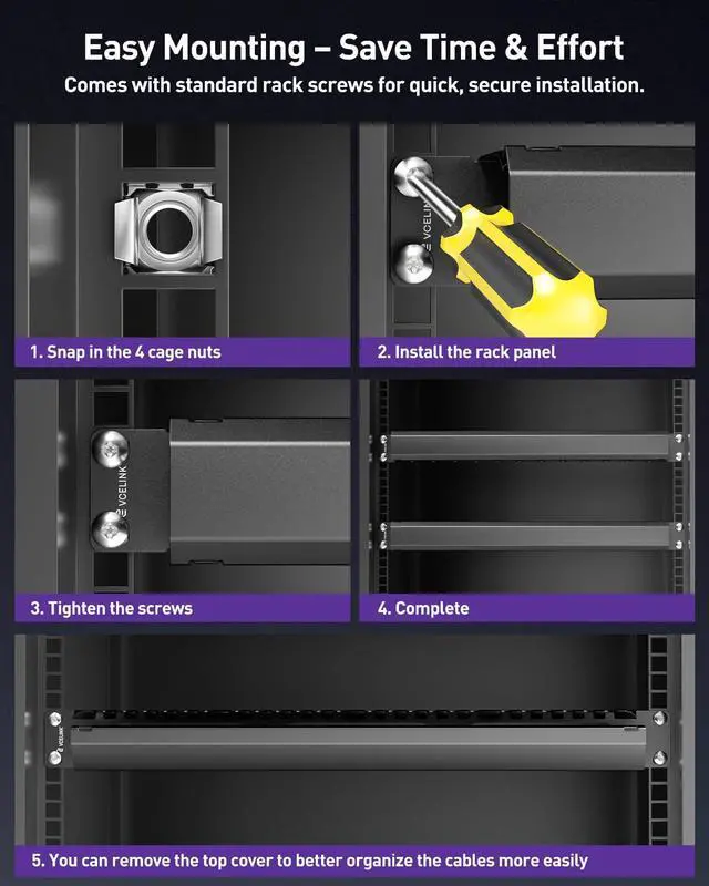 Alt view image 7 of 7 - 1U Server Rack Cable Management 24-Slot, 19" Carbon Steel Horizontal Network Cable Management for Network Cabinet, All-Metal Black 1 Pack