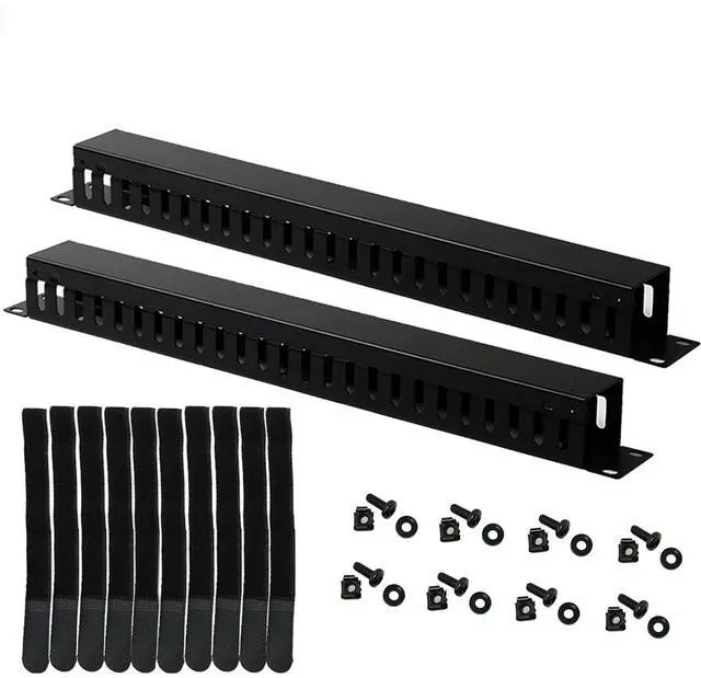 Main image of 2-Pack 19 Inch 1U Cable Management Horizontal Cable Rack Mount Manager with mounting Screws for Service Rack Cabinet 24 Slot with Cover