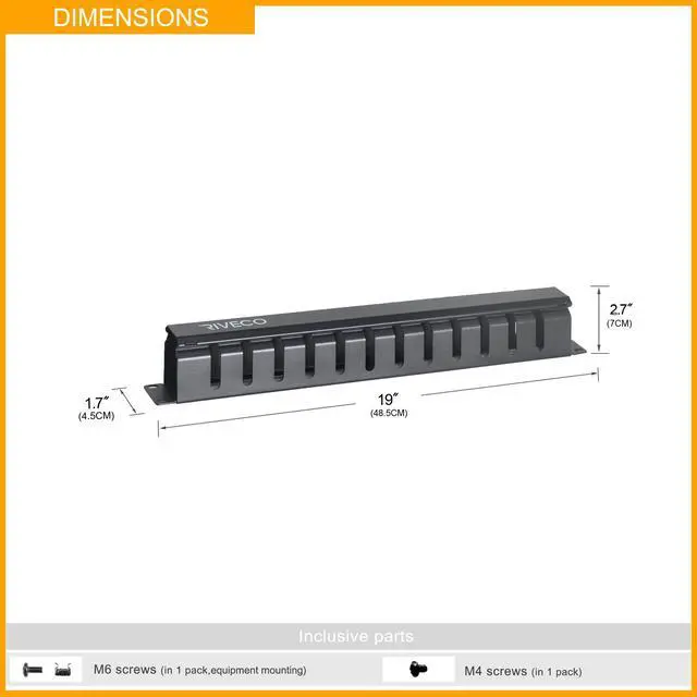 Alt view image 3 of 5 - 1U 12 Slot Rack Manager, Server Rack Cable Management, Cord Wire Organizer with Cover for Network Rack Cabinet Horizontal Mount, 19-inches Cable Raceway