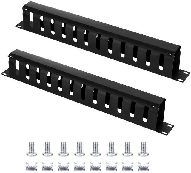 Main image of 2 Pack 19 Inch 1U Server Rack Cable Management -12 Slot Horizontal Rack Mount Cable Manager with Rack Screws - Cable Raceway Wire Duct Channel Track Cord Organizer with Cover for Server Rack & Cabinet
