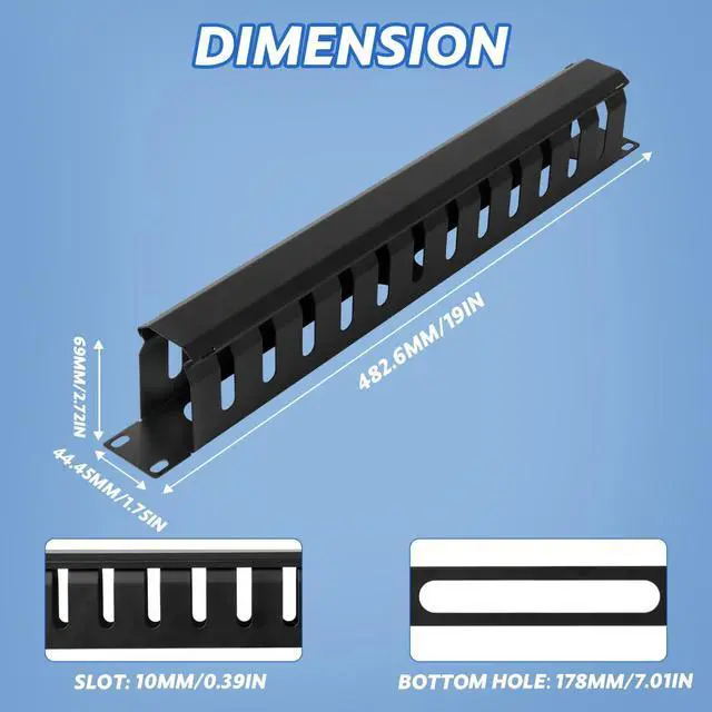 Alt view image 2 of 7 - 2 Pack 19 Inch 1U Server Rack Cable Management -12 Slot Horizontal Rack Mount Cable Manager with Rack Screws - Cable Raceway Wire Duct Channel Track Cord Organizer with Cover for Server Rack & Cabinet