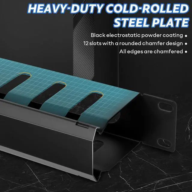 Alt view image 3 of 7 - 2 Pack 19 Inch 1U Server Rack Cable Management -12 Slot Horizontal Rack Mount Cable Manager with Rack Screws - Cable Raceway Wire Duct Channel Track Cord Organizer with Cover for Server Rack & Cabinet
