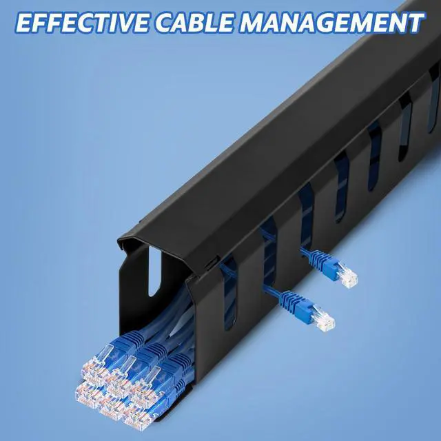 Alt view image 4 of 7 - 2 Pack 19 Inch 1U Server Rack Cable Management -12 Slot Horizontal Rack Mount Cable Manager with Rack Screws - Cable Raceway Wire Duct Channel Track Cord Organizer with Cover for Server Rack & Cabinet