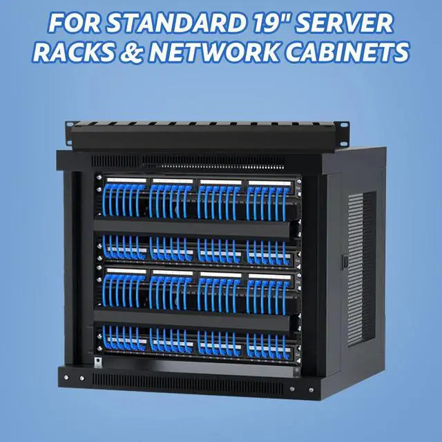 Alt view image 6 of 7 - 2 Pack 19 Inch 1U Server Rack Cable Management -12 Slot Horizontal Rack Mount Cable Manager with Rack Screws - Cable Raceway Wire Duct Channel Track Cord Organizer with Cover for Server Rack & Cabinet