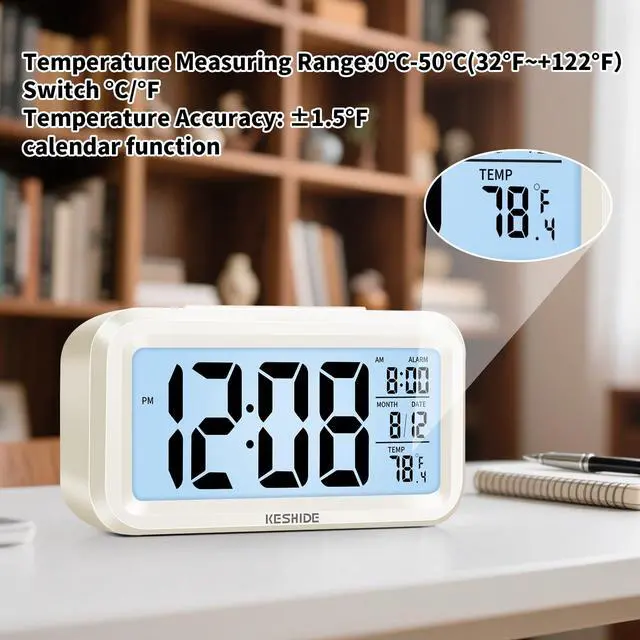 Alt view image 4 of 7 - Digital Alarm Clock Battery Operated with Indoor Temperature, Desk Small Clock,Snooze Model,12/24H Display for Bedrooms Heavy Sleepers Kids Travel Bathroom (White)
